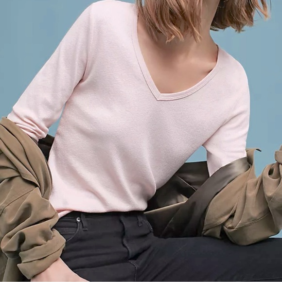 Michael Stars Anthropologie Baby Pink Long Sleeve Tee - Picture 1 of 15